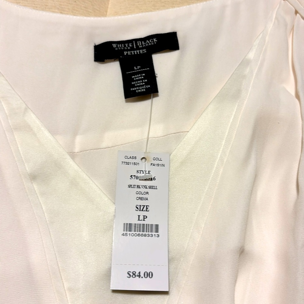 White House, Black Market Sleeveless split back V-neck Shell Petite Large NWT - Picture 4 of 6